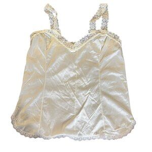 Vintage Nylon Lace Camisole Top Small Ivory Sleeveless Slip Tank Underwear